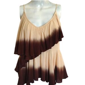 Fashion On Earth Woman‎ M Two Tone with Ruffles Blouse Sleeveless Brown Beige
